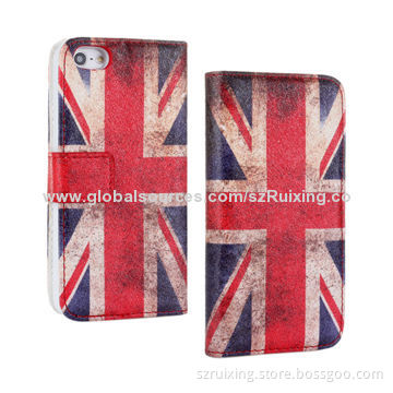 New 2-in-1 PU Leather Phone Case for iPhone 5/5s, with English Flag Image and Stand Function